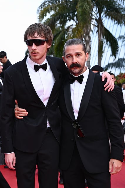 CANNES, FRANCE - MAY 18: Leo Lewis O&#39;Neil and Shia LaBeouf attends the &#34;The Phoenician Scheme&#34; red carpet at the 78th annual Cannes Film Festival at Palais des Festivals on May 18, 2025 in Cannes, France. (Photo by Stephane Cardinale - Corbis/Corbis via Getty Images)