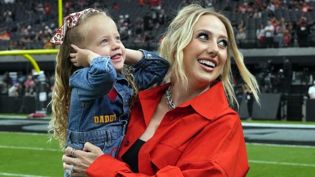 Brittany Mahomes, the wife of Kansas City Chiefs quarterback Patrick Mahomes, holds daughter Sterling Mahomes. Kirby Lee-Imagn Images