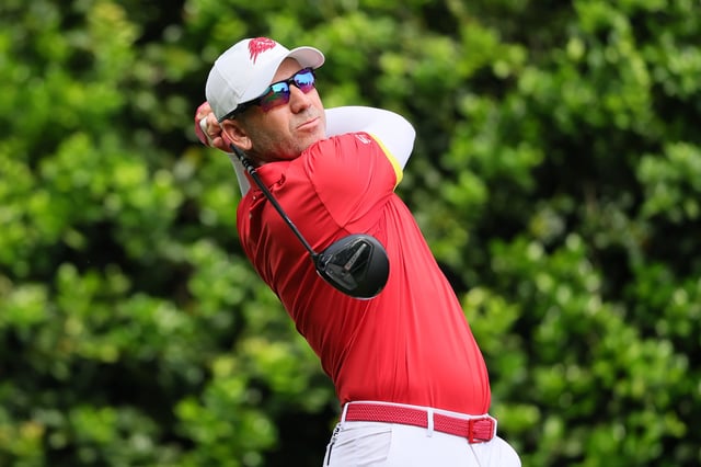 Sergio Garcia of Spain hits a tee shot on the 12th hole during the second round of the PGA Championship at Quail Hollow Country Club on May 16, 2025 in Charlotte, North Carolina.