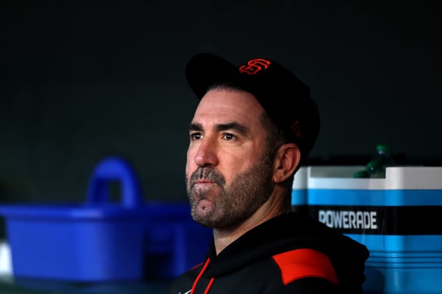 SAN FRANCISCO, CALIFORNIA - APRIL 21: Justin Verlander #35 of the San Francisco Giants sits in the dugout during their game against the Milwaukee Brewers at Oracle Park on April 21, 2025 in San Francisco, California. (Photo by Ezra Shaw/Getty Images)