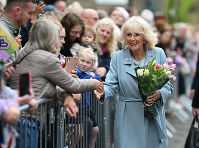 Queen Camilla meets well-wishers in northern England on May 15, 2025.