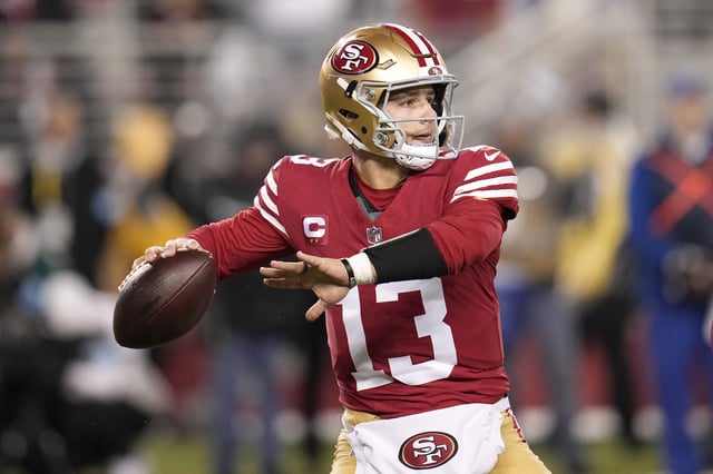 San Francisco 49ers quarterback Brock Purdy (13) passes against the Los Angeles Rams during the first half of an NFL football game in Santa Clara, Calif., Thursday, Dec. 12, 2024. (AP Photo/Godofredo A. Vásquez)