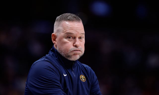 Nov 4, 2024; Denver, Colorado, USA; Denver Nuggets head coach Michael Malone reacts in the second quarter against the Toronto Raptors at Ball Arena. Mandatory Credit: Isaiah J. Downing-Imagn Images