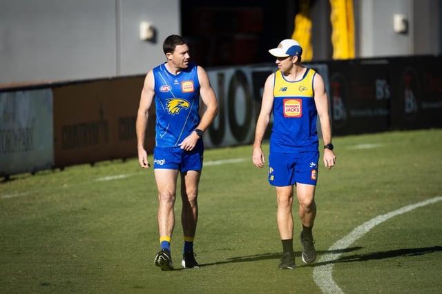 Jeremy McGovern on the training track on Tuesday.
