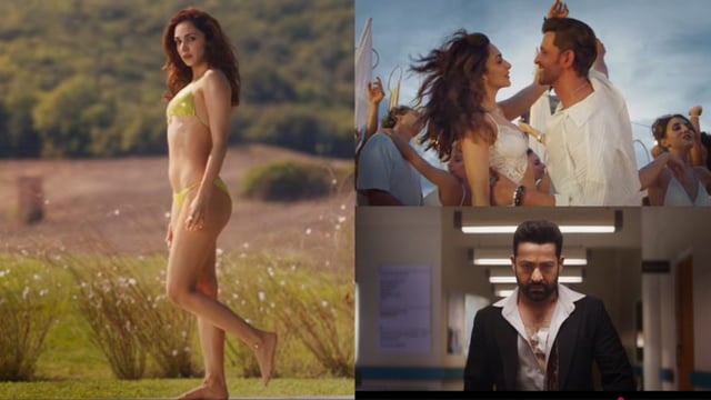 Kiara Advani, Hrithik Roshan and Jr NTR in stills from War 2.