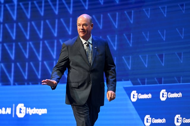 ConocoPhillips CEO Ryan Lance walks on stage as top energy executives and ministers meet for the annual Gastech conference in Houston, Texas, U.S., September 17, 2024. REUTERS/Callaghan O'Hare/File Photo