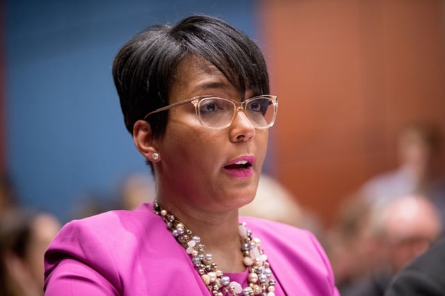 FILE - In this July 17, 2019, file photo, Atlanta Mayor Keisha Lance Bottoms speaks during a Senate Democrats' Special Committee on the Climate Crisis on Capitol Hill in Washington. (AP Photo/Andrew Harnik, File)