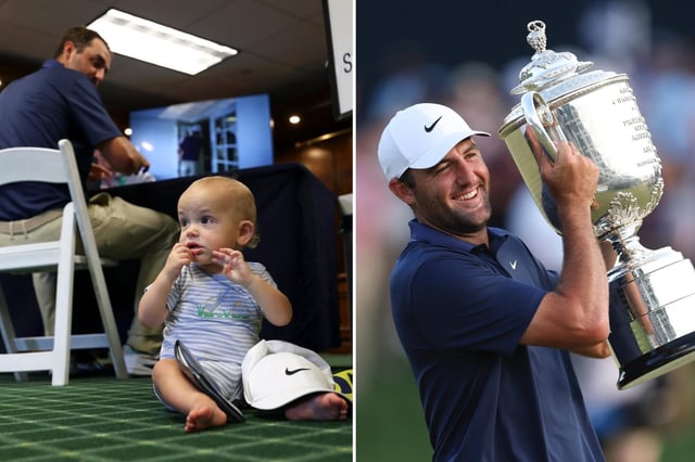 2025 PGA Championship: Scottie Scheffler with the Wanamaker Trophy and son, Bennett, after winning the 107th PGA Championship at Quail Hollow on May 18th, 2025. ( Image Credits: @pgachampionship/Instagram)