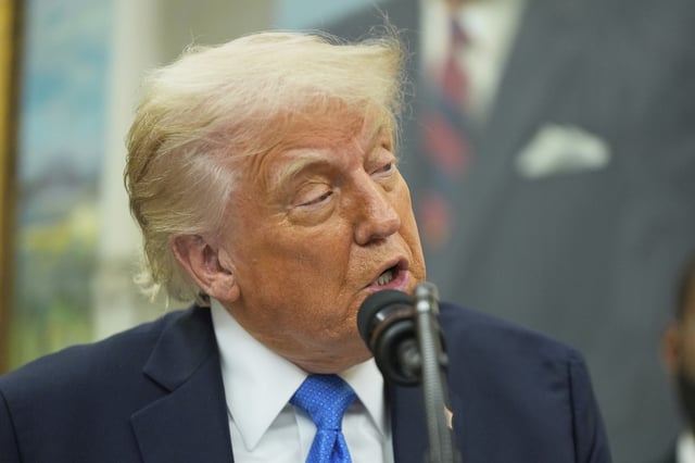 President Donald Trump speaks before presenting law enforcement officers with an award in the Oval Office at the White House, Monday, May 19, 2025.