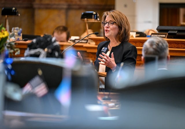 Rep. Shannon Bird speaks during the General Assembly at the Colorado State Capitol Building on Wednesday, April 23, 2025. (Photo by AAron Ontiveroz/The Denver Post)