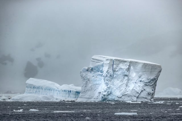 ANTARCTICA - FEBRUARY 07: The glaciers are seen as the floes melt due to global climate change in Antarctica on February 07, 2022. Turkish scientists, within the scope of the 6th National Antarctic Science Expedition, monitored the global climate change and followed the glaciers that provide the heat balance of the world and decrease every year. (Photo by Sebnem Coskun/Anadolu Agency via Getty Images)