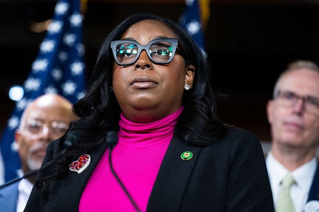 Rep. LaMonica McIver speaks during a news conference with the Congressional Progressive Caucus in the Capitol Visitor Center on February 6, 2025.