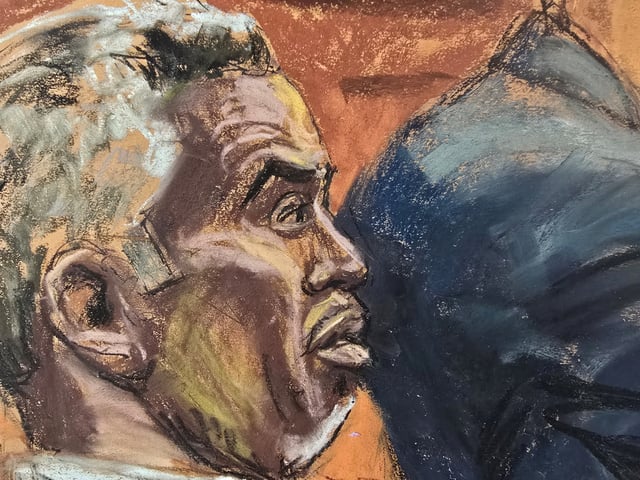 Sean "Diddy" Combs listens as lawyer Anna Estevao cross-examines Casandra "Cassie" Ventura (not seen) during Combs' sex trafficking trial in New York City, New York, U.S., May 15, 2025, in this courtroom sketch. REUTERS/Jane Rosenberg/File Photo