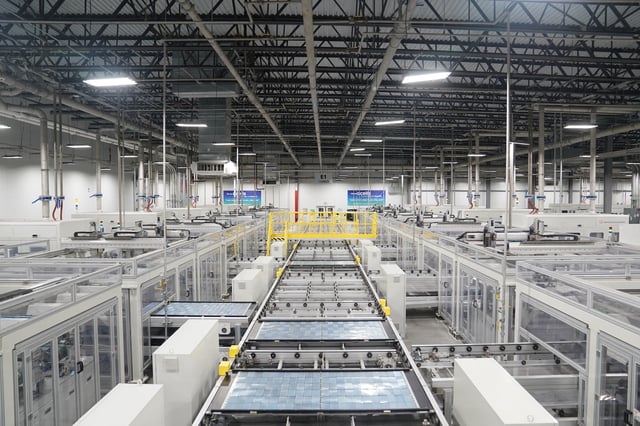 Solar panels are built at the QCells solar energy manufacturing factory in Dalton, Georgia, U.S., March 2, 2023. REUTERS/Megan Varner/File Photo