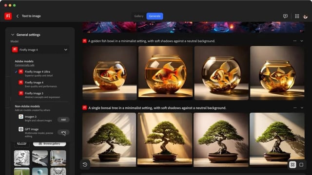 Adobe's Firefly generative AI app converting text to images.