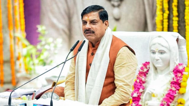 Madhya Pradesh Chief Minister Mohan Yadav addresses a cabinet meeting, at Rajwada in Indore on Tuesday.M