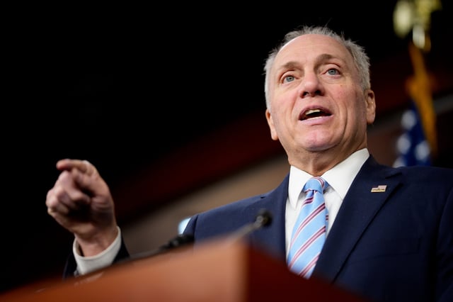 House Majority Leader Steve Scalise (R-LA) speaks during a news conference following a House Republican conference meeting at the U.S. Capitol on May 6, 2025 in Washington, DC.