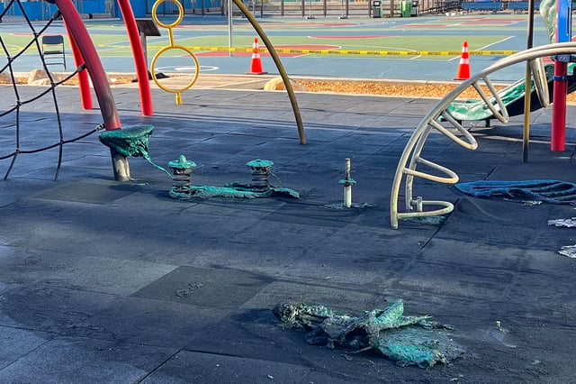 A burned playground seen at San Francisco’s Lafayette Elementary School on May 19, 2025.