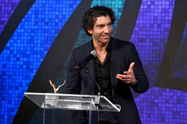 Actor/filmmaker and VOS Honoree, Justin Baldoni speaks onstage at the Vital Voices 12th Annual Voices of Solidarity Awards at IAC Building on December 09, 2024 in New York City. (Photo by Bryan Bedder/Getty Images for  Vital Voices Global Partnership)