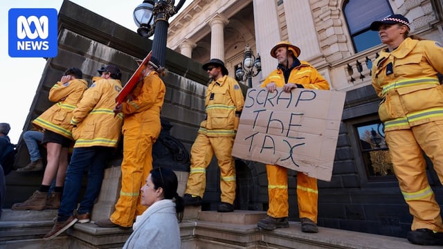 CFA members holding signs outside parliament