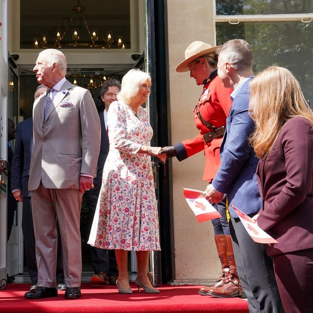 Britain's King Charles III and Britain's Queen Camilla leave after a visit to Canada House, the High Commission of Canada in the United Kingdom, in London on May 20, 2025, to mark 100 years since it opened in 1925. (Photo by Arthur Edwards / POOL / AFP) (Photo by ARTHUR EDWARDS/POOL/AFP via Getty Images)