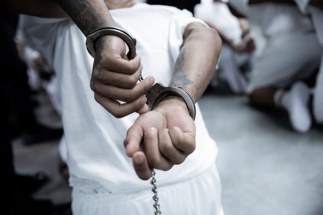 A prisoner at a mega-prison in San Salvador, El Salvador, on March 16, 2025.