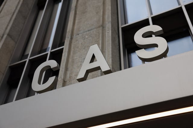 A view of the signage at the entrance of the Court of Arbitration for Sport (CAS), in Lausanne, Switzerland February 7, 2024. REUTERS/Denis Balibouse