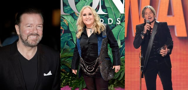 Comedian Ricky Gervais, singer-songwriter Melissa Etheridge, and country star Keith Urban are among the artists for whom Live Nation’s Ticket To Summer promotion has $30 tickets available starting Wednesday, May 21, 2025. (Photos by Associated Press)