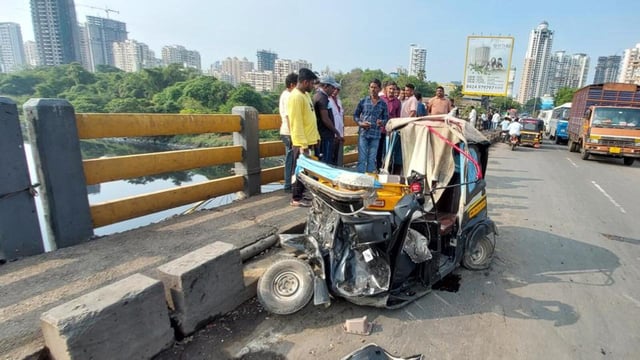 The auto was crushed due to the impact of the accident . (Pramod Tambe/ HT Photo)