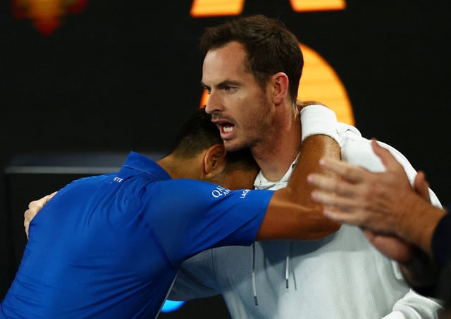 Tennis - Australian Open - Melbourne Park, Melbourne, Australia - January 22, 2025 Serbia's Novak Djokovic celebrates with his coach Andy Murray after winning his quarter final match against Spain's Carlos Alcaraz REUTERS/Edgar Su/File Photo