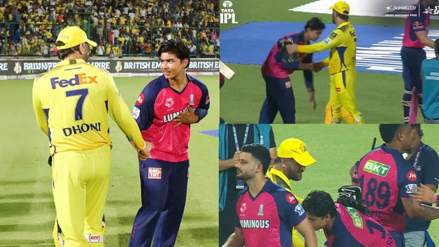 Vaibhav Suryavanshi touched MS Dhoni's feet after the match between Rajasthan Royals and Chennai Super Kings