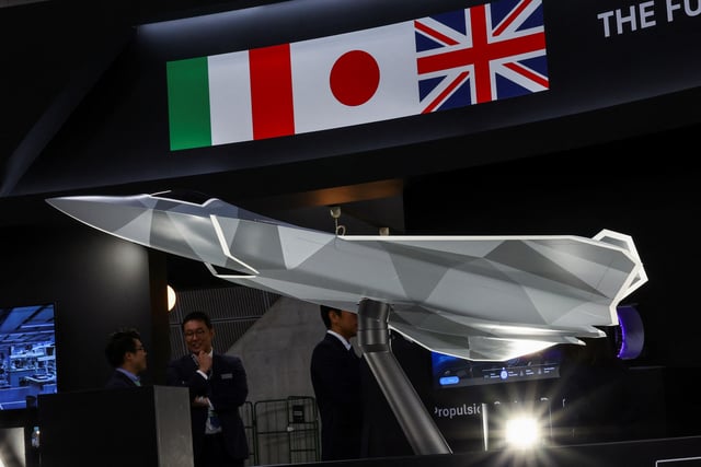 A concept model of the Global Combat Air Programme (GCAP)'s fighter jet is displayed during the Defence Security Equipment International (DSEI) Japan at Makuhari Messe in Chiba, east of Tokyo, Japan May 21, 2025. REUTERS/Kim Kyung-Hoon