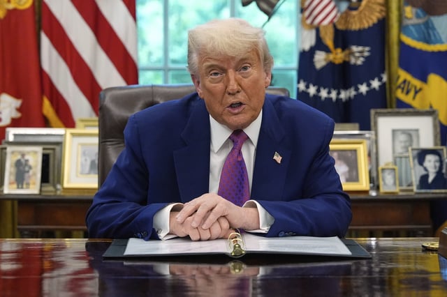 President Donald Trump speaks in the Oval Office of the White House, Tuesday, May 20, 2025, in Washington.