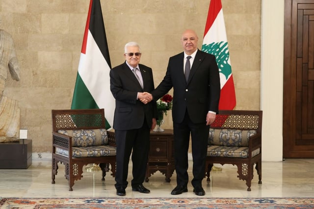 Palestinian president Mahmud Abbas (L) meets his Lebanese counterpart Joseph Aoun on his first visit to Beirut since 2017.