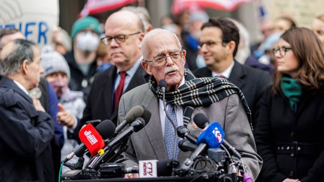 Rep. Gerry Connolly speaks at a press conference outside the U.S. Agency for International Development on Feb. 3. Photo: Jason C. Andrew/Bloomberg via Getty Images