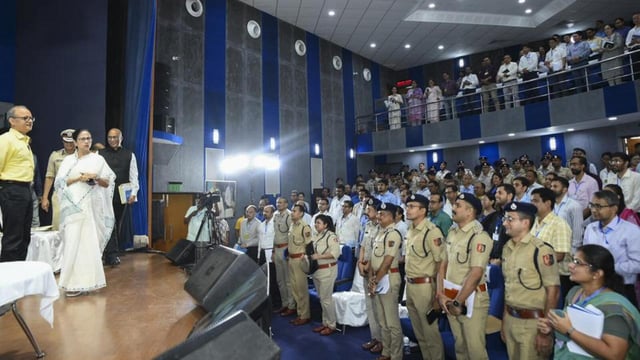 West Bengal chief minister Mamata Banerjee chairs an administrative meeting in Siliguri on Wednesday. (@AITCofficial)