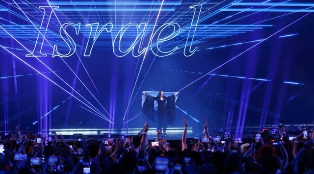 Yuval Raphael representing Israel walks on stage during the Grand Final of the 69th Eurovision Song Contest Opening Ceremony at St. Jakobshalle on May 17, 2025 in Basel, Switzerland. (Sebastian Reuter/Getty Images/Courtesy)
