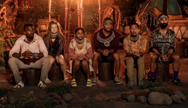(L-R): Kyle Fraser, Eva Erickson, Kamilla Karthigesu, Joe Hunter, Mitch Guerra, and Shauhin Davari in season 48 of "Survivor."