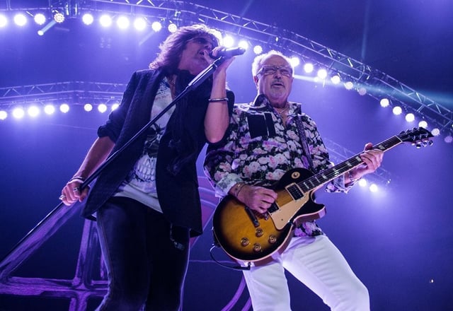 Kelly Hansen, left, and Mick Jones of Foreigner perform in November 2019 at the Indianapolis 500.