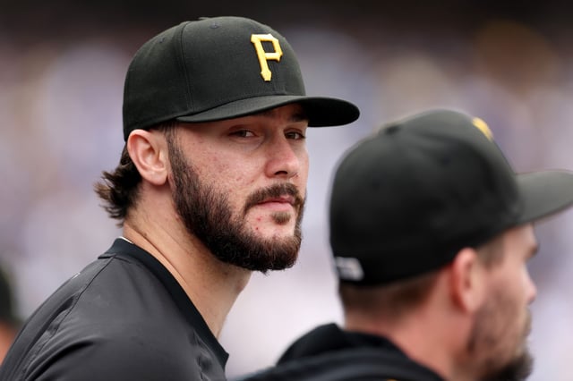 LOS ANGELES, CALIFORNIA - APRIL 27: Paul Skenes #30 of the Pittsburgh Pirates looks on against the Los Angeles Dodgers during the fifth inning at Dodger Stadium on April 27, 2025 in Los Angeles, California. (Photo by Luke Hales/Getty Images)