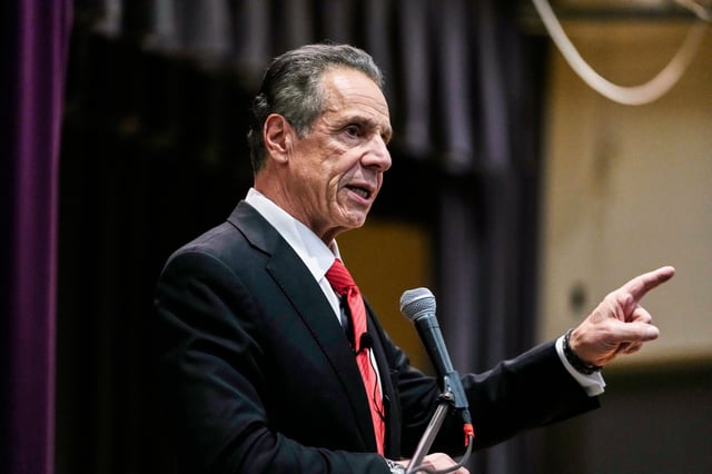 Former New York Gov. Andrew Cuomo at Medgar Evers College in New York City on April 23, 2025.