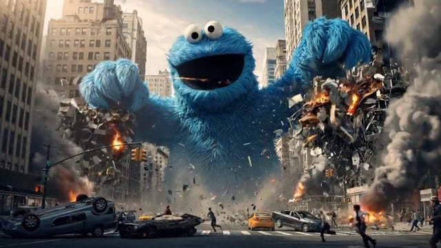 cookie monster destroys new york in google's veo 3