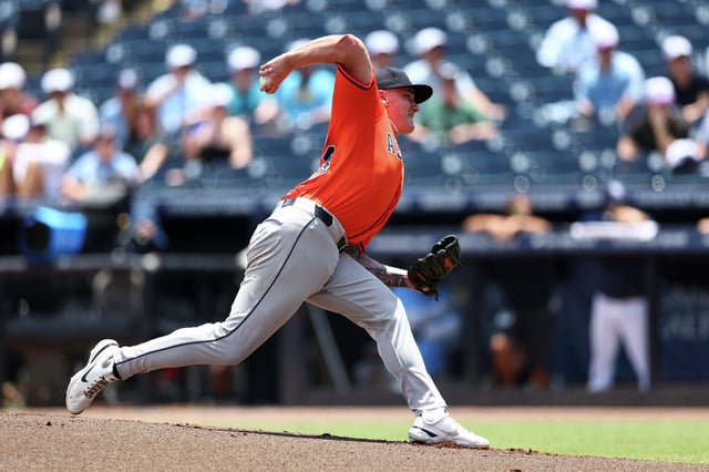 TAMPA, FLORIDA - MAY 21: Hunter Brown #58 of the Houston Astros delivers a pitch during the first inning of a game against the Tampa Bay Rays at George M. Steinbrenner Field on May 21, 2025 in Tampa, Florida. (Photo by Kevin Sabitus/Getty Images)