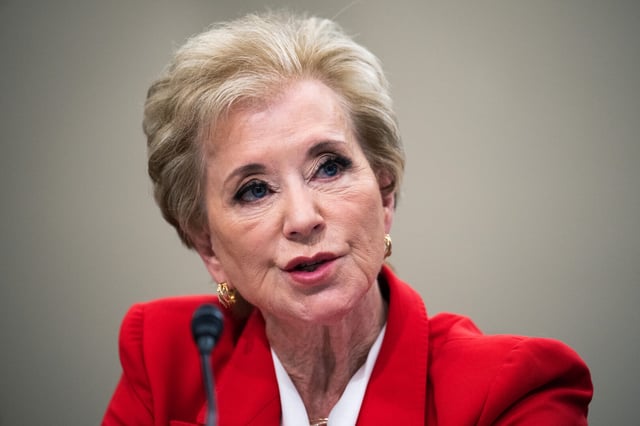 Education Secretary Linda McMahon testifies during the House Labor-HHS-Education Appropriations Subcommittee hearing on the Education Department of Education’s proposed budget on Wednesday.