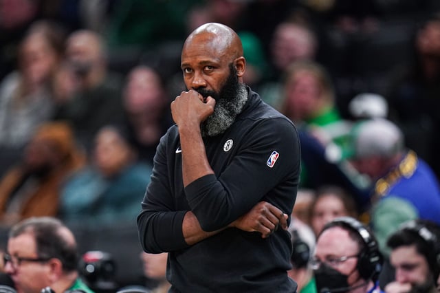 Feb 14, 2024; Boston, Massachusetts, USA; Then the head coach of the Brooklyn Nets, Jacque Vaughn watches from the sideline as they take on the Boston Celtics at TD Garden.