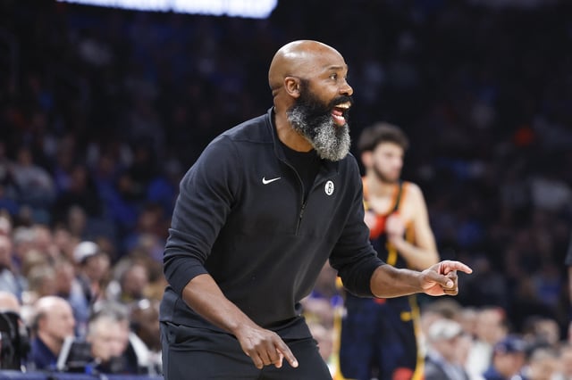 Dec 31, 2023; Oklahoma City, Oklahoma, USA; Jacque Vaughn shouts to his team during a play against the Oklahoma City Thunder in the second quarter at Paycom Center. Mandatory Credit: Alonzo Adams-USA TODAY Sports