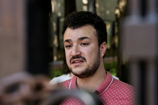 Mahmoud Khalil speaks to members of media about the Revolt for Rafah encampment at Columbia University during the ongoing conflict between Israel and the Palestinian Islamist group Hamas in Gaza, in New York City, U.S., June 1, 2024. REUTERS/Jeenah Moon/File Photo