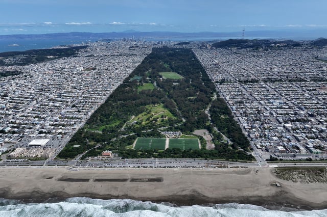 A general view of Golden Gate Park and residential areas in San Francisco, California, United States on March 29, 2025.