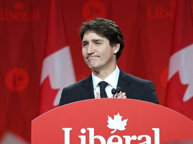 Canada's Prime Minister Justin Trudeau speaks after Mark Carney was elected as Canada's Liberal Leader and Prime Minister-elect during the election of the new Liberal Party leader, in Ottawa on March 9, 2025.