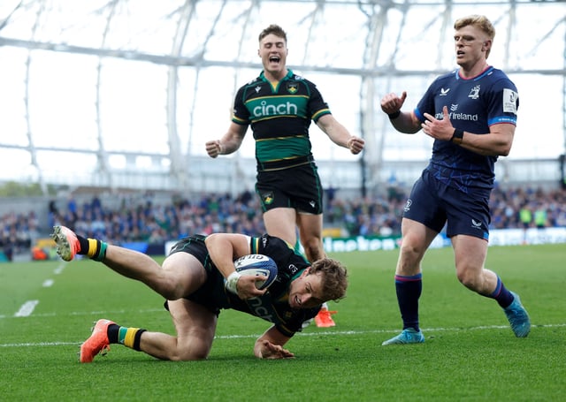 Rugby Union - European Champions Cup - Semi Final - Leinster v Northampton Saints - Aviva Stadium, Dublin, Ireland - May 3, 2025 Northampton Saints' James Ramm scores a try REUTERS/Clodagh Kilcoyne/File Photo